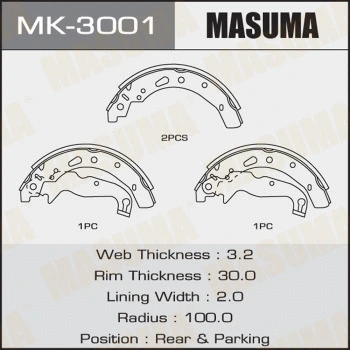 MK-3001 MASUMA Комплект тормозных колодок (фото 1)