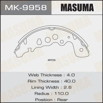MK-9958 MASUMA Комплект тормозных колодок (фото 1)