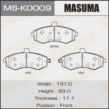MS-K0009 MASUMA Комплект тормозных колодок (фото 1)