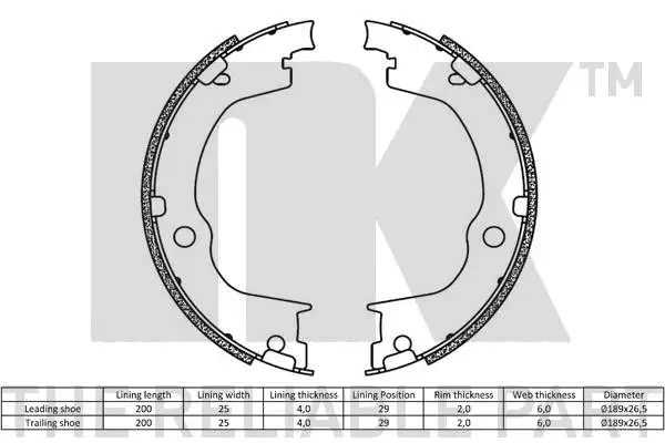 2736822 NK Комплект тормозных колодок, стояночная тормозная система (фото 2)