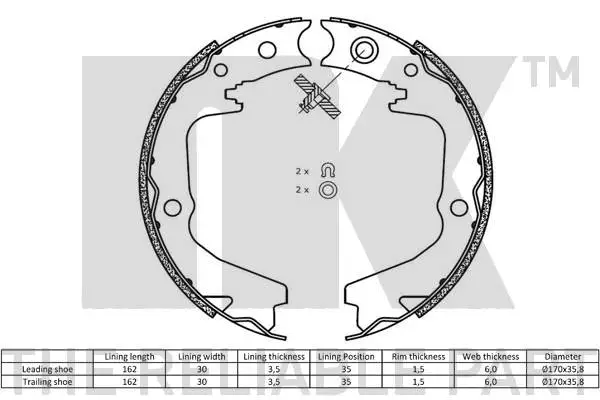 2744840 NK Комплект тормозных колодок, стояночная тормозная система (фото 2)