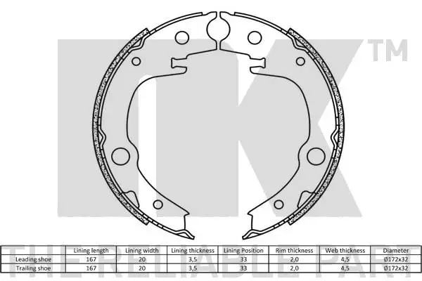 2745715 NK Комплект тормозных колодок, стояночная тормозная система (фото 2)