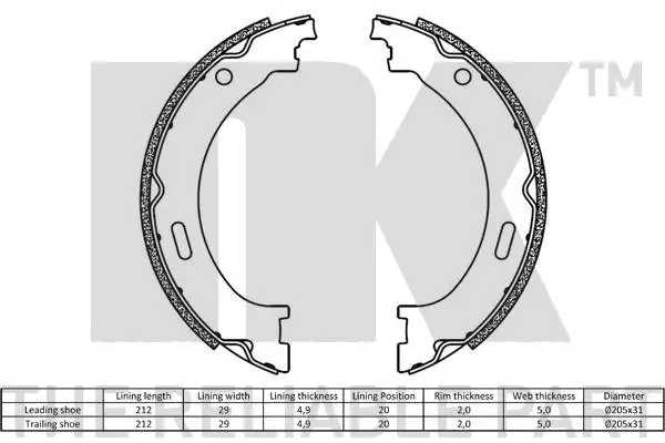 2793805 NK Комплект тормозных колодок, стояночная тормозная система (фото 2)