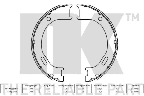 2793876 NK Комплект тормозных колодок, стояночная тормозная система (фото 2)