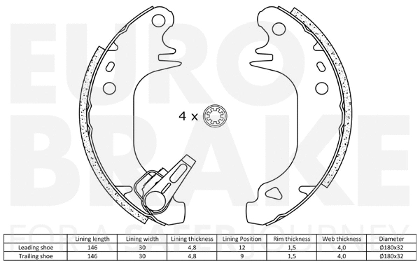 58492719491 EUROBRAKE Комплект тормозных колодок, стояночная тормозная система (фото 2)