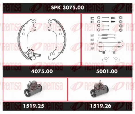 SPK 3075.00 REMSA Комплект тормозов, барабанный тормозной механизм (фото 1)