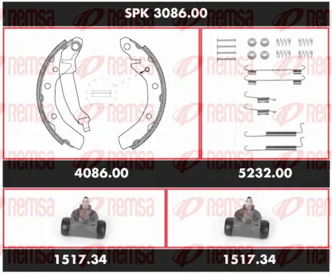 SPK 3086.00 REMSA Комплект тормозов, барабанный тормозной механизм (фото 1)