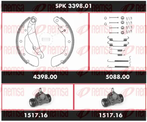 SPK 3398.01 REMSA Комплект тормозов, барабанный тормозной механизм (фото 1)