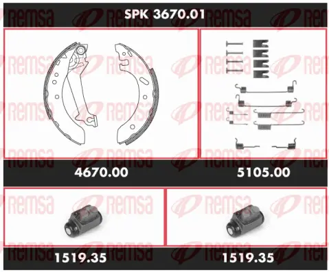 SPK 3670.01 REMSA Комплект тормозов, барабанный тормозной механизм (фото 1)