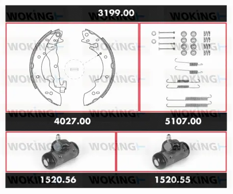 3199.00 WOKING Комплект тормозов, барабанный тормозной механизм (фото 1)