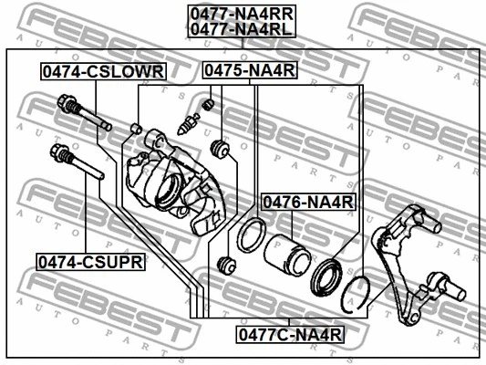 0474-CSLOWR FEBEST Направляющий болт, корпус скобы тормоза (фото 2)