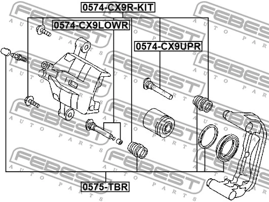 0574-CX9LOWR FEBEST Направляющий болт, корпус скобы тормоза (фото 1)