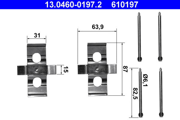 13.0460-0197.2 ATE Комплектующие, колодки дискового тормоза (фото 1)