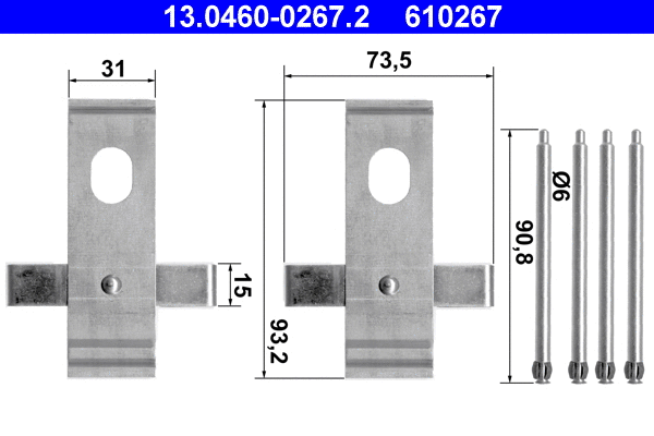 13.0460-0267.2 ATE Комплектующие, колодки дискового тормоза (фото 1)