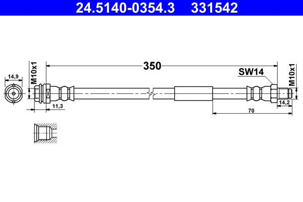 24.5140-0354.3 ATE Тормозной шланг (фото 1)