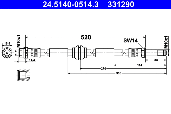 24.5140-0514.3 ATE Тормозной шланг (фото 1)