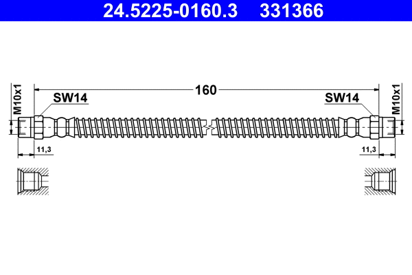 24.5225-0160.3 ATE Тормозной шланг (фото 1)