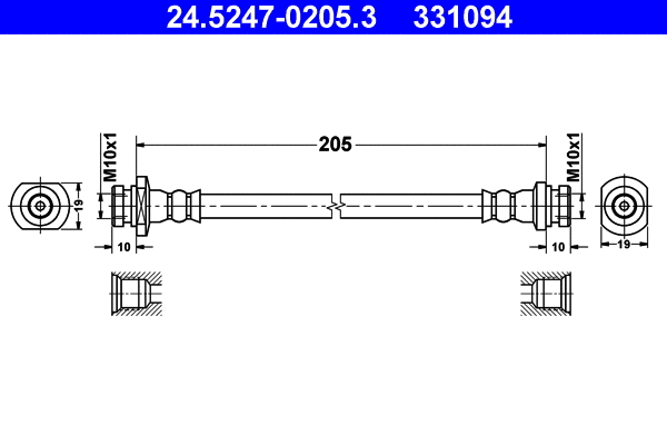 24.5247-0205.3 ATE Тормозной шланг (фото 1)