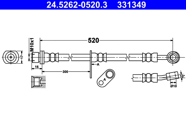 24.5262-0520.3 ATE Тормозной шланг (фото 1)