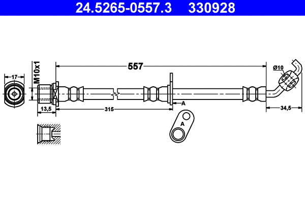 24.5265-0557.3 ATE Тормозной шланг (фото 1)