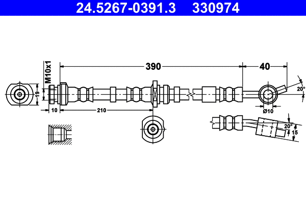 24.5267-0391.3 ATE Тормозной шланг (фото 1)