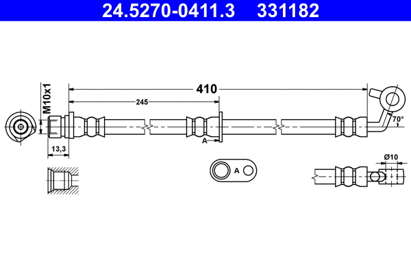 24.5270-0411.3 ATE Тормозной шланг (фото 1)