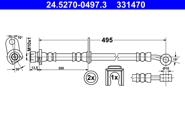 24.5270-0497.3 ATE Тормозной шланг (фото 1)