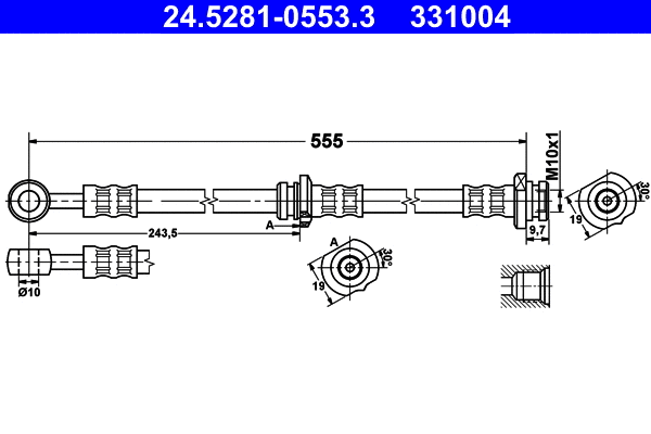 24.5281-0553.3 ATE Тормозной шланг (фото 1)