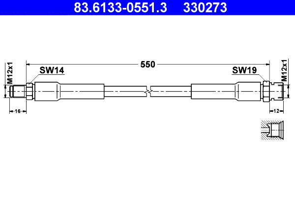 83.6133-0551.3 ATE Тормозной шланг (фото 1)