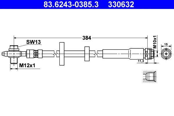 83.6243-0385.3 ATE Тормозной шланг (фото 1)