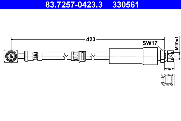 83.7257-0423.3 ATE Тормозной шланг (фото 1)