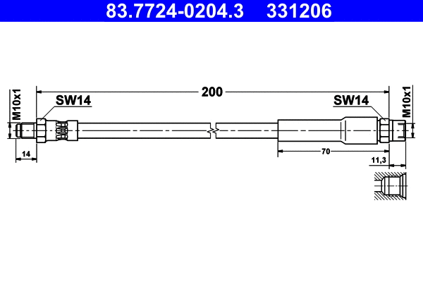 83.7724-0204.3 ATE Тормозной шланг (фото 1)