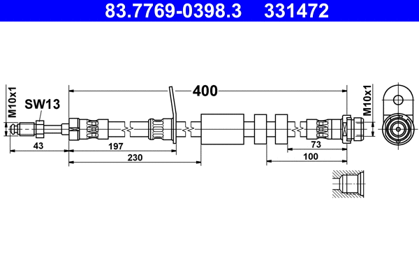 83.7769-0398.3 ATE Тормозной шланг (фото 1)