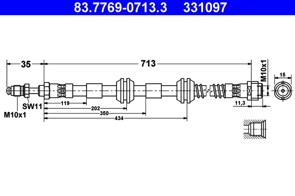 83.7769-0713.3 ATE Тормозной шланг (фото 1)