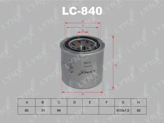 LC-840 LYNXAUTO Масляный фильтр (фото 1)