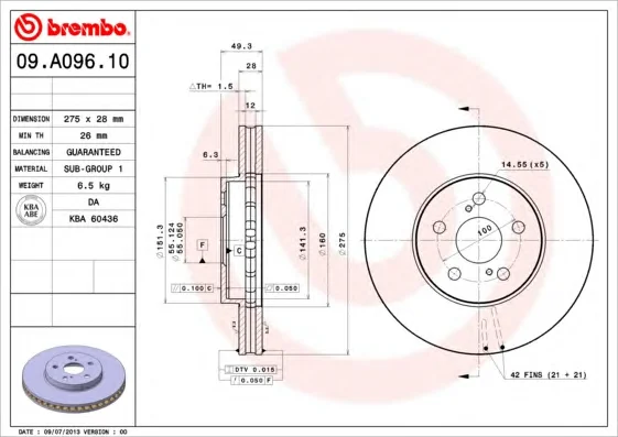 09.A096.10 BREMBO Тормозной диск (фото 1)