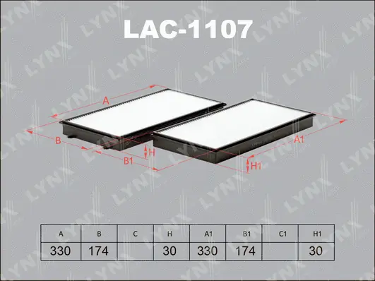LAC-1107 LYNXAUTO Фильтр, воздух во внутренном пространстве (фото 1)