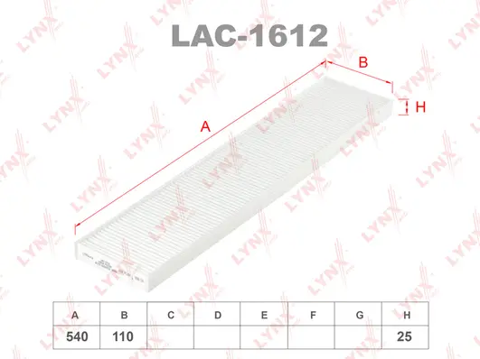 LAC-1612 LYNXAUTO Фильтр, воздух во внутренном пространстве (фото 1)