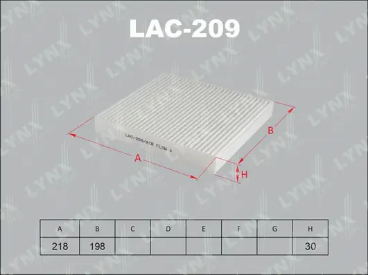 LAC-209 LYNXAUTO Фильтр, воздух во внутренном пространстве (фото 1)