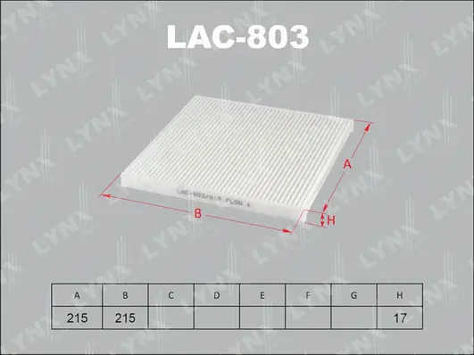 LAC-803 LYNXAUTO Фильтр, воздух во внутренном пространстве (фото 1)