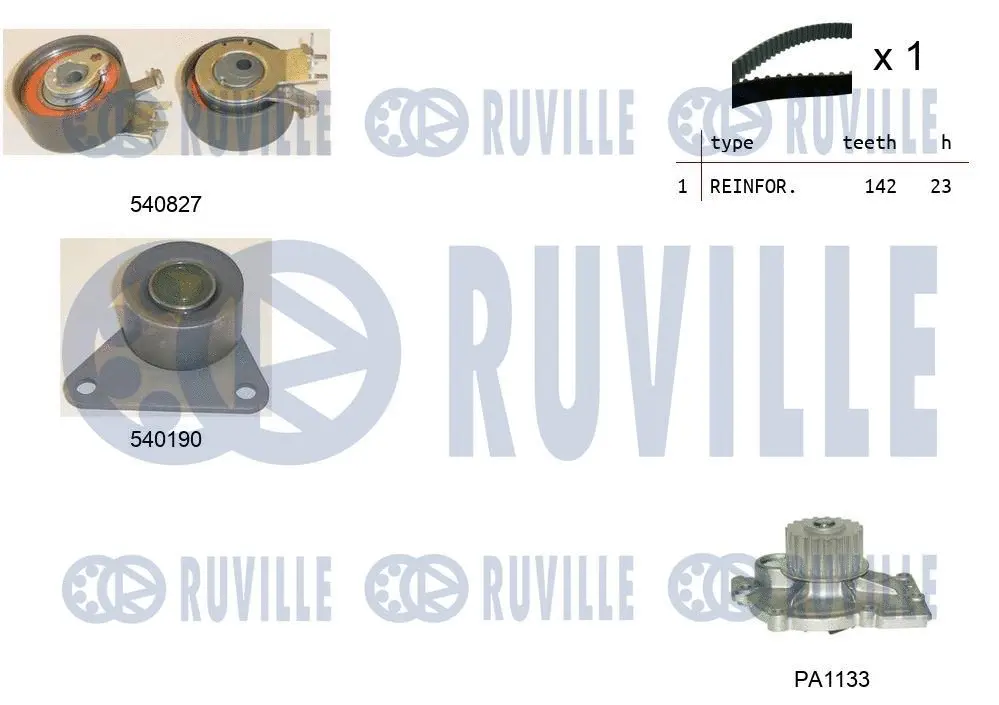 5501101 RUVILLE Водяной насос + комплект зубчатого ремня (фото 1)