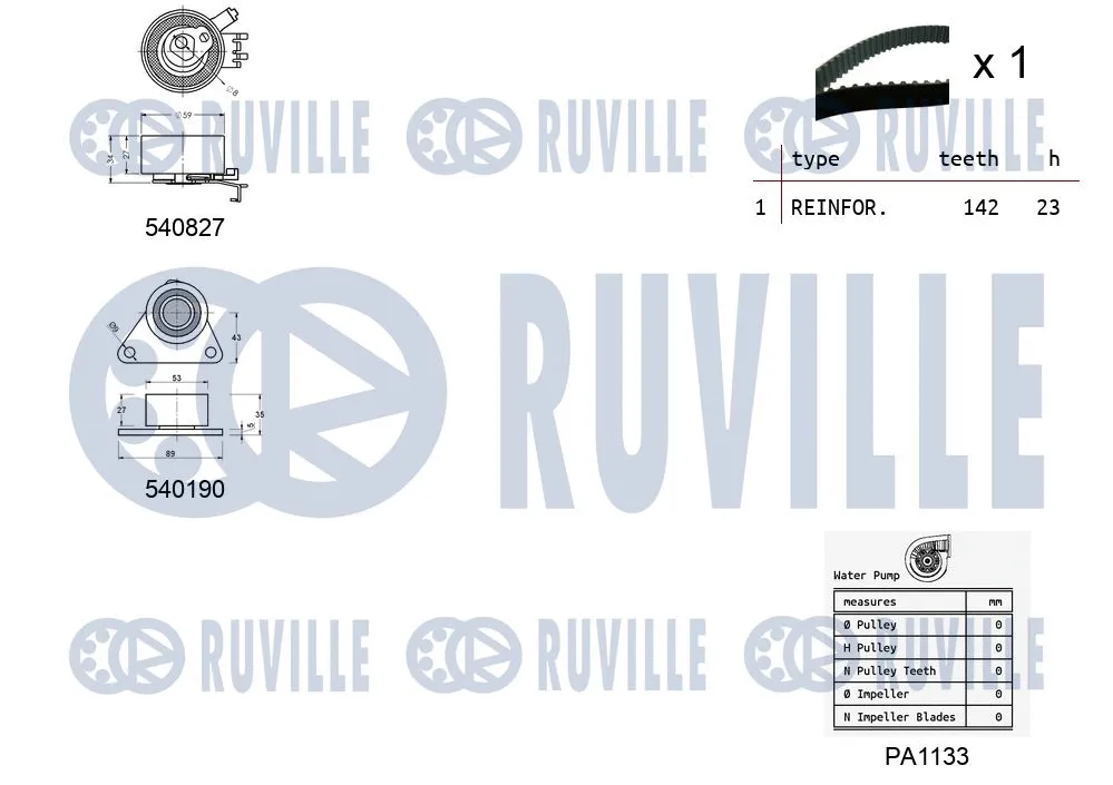 5501101 RUVILLE Водяной насос + комплект зубчатого ремня (фото 2)