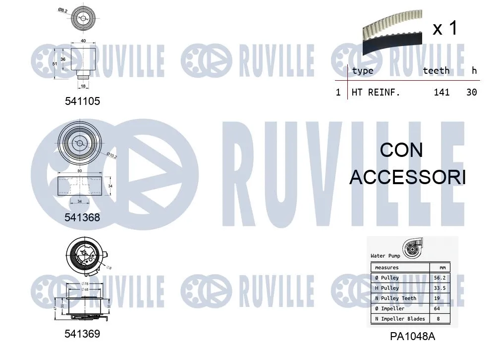 5501261 RUVILLE Водяной насос + комплект зубчатого ремня (фото 2)