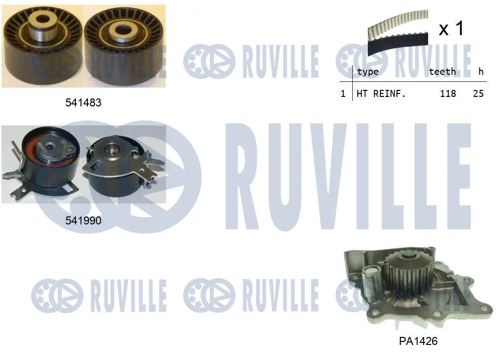 5502801 RUVILLE Водяной насос + комплект зубчатого ремня (фото 1)