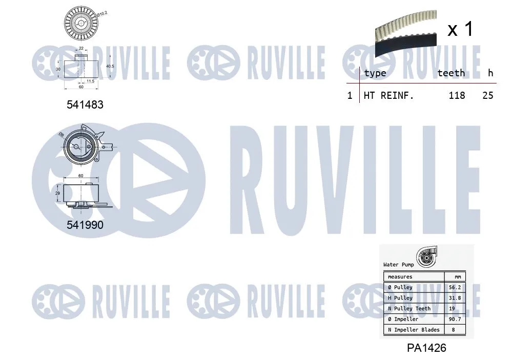 5502801 RUVILLE Водяной насос + комплект зубчатого ремня (фото 2)
