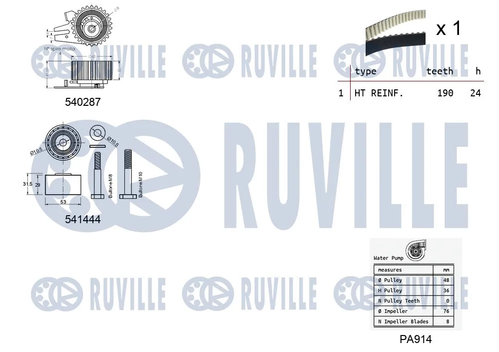 5503021 RUVILLE Водяной насос + комплект зубчатого ремня (фото 2)