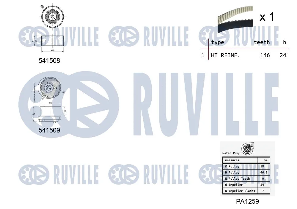 5503201 RUVILLE Водяной насос + комплект зубчатого ремня (фото 2)