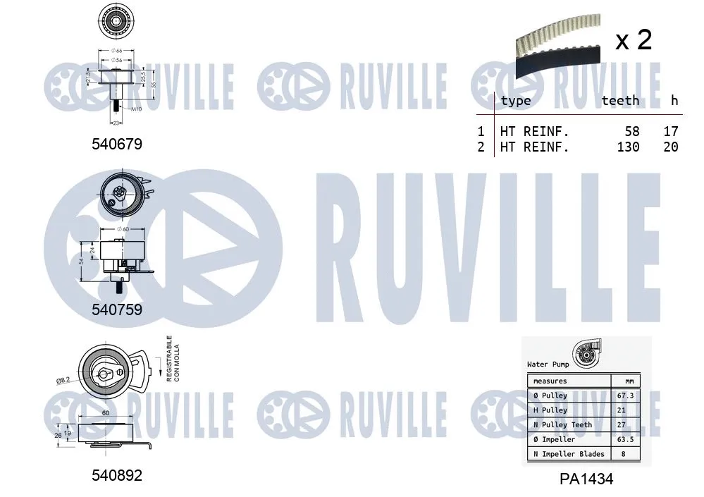 5503811 RUVILLE Водяной насос + комплект зубчатого ремня (фото 2)