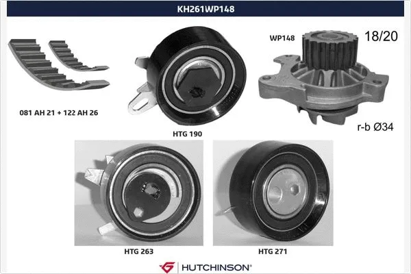 KH 261WP148 HUTCHINSON Водяной насос + комплект зубчатого ремня (фото 1)