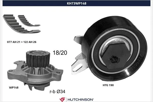 KH 73WP148 HUTCHINSON Водяной насос + комплект зубчатого ремня (фото 1)